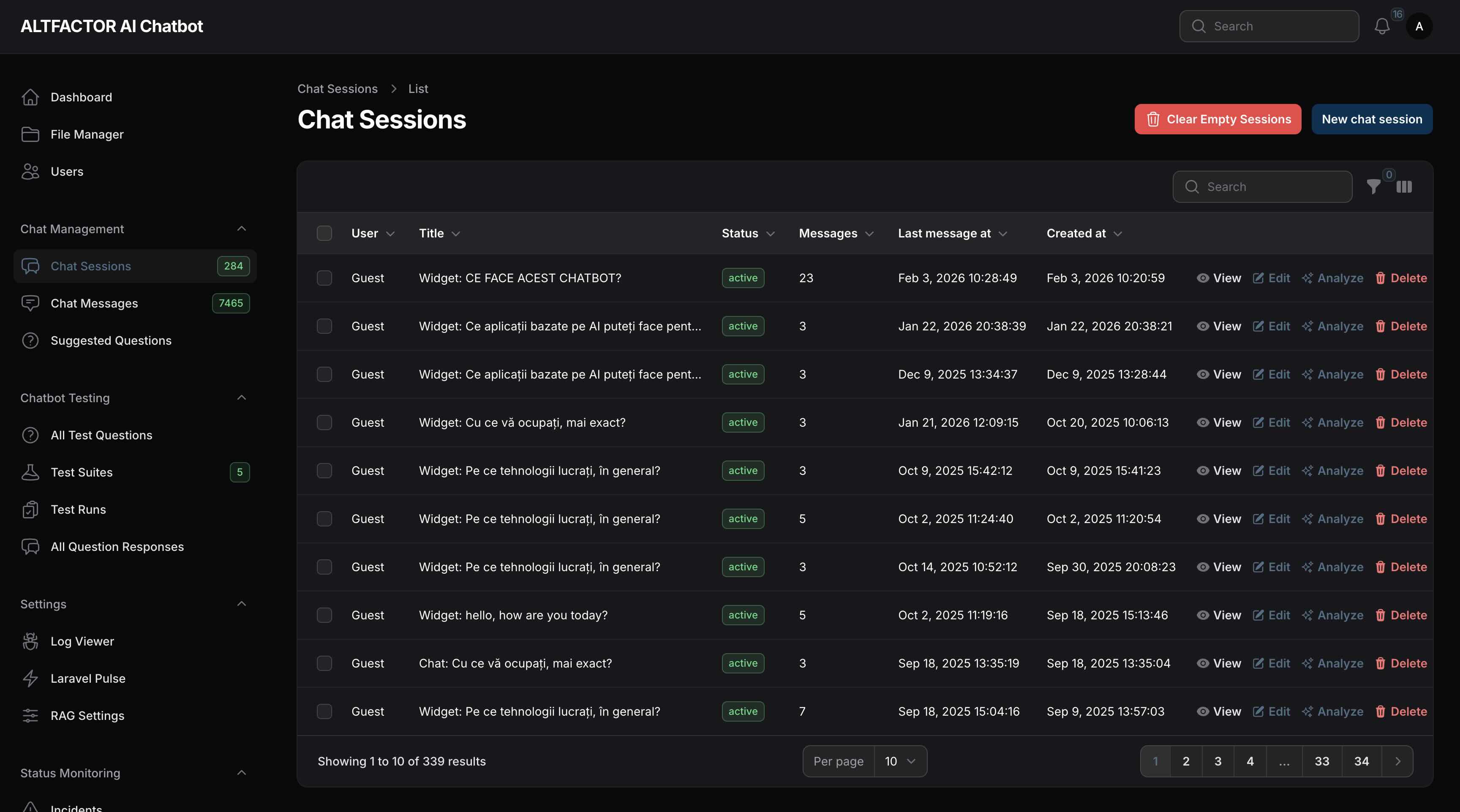 Chat session management view
